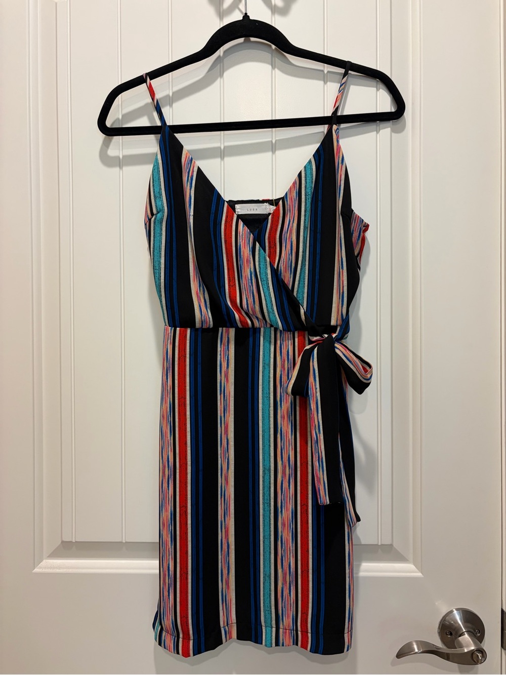 Lush Striped Wrap-Front Spaghetti Strap Dress